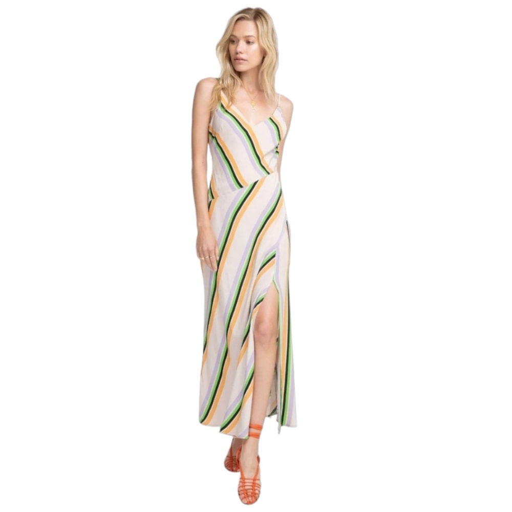 ASTR The Label Taupe & Tangerine Jessi Striped Midi Dress Sz Small